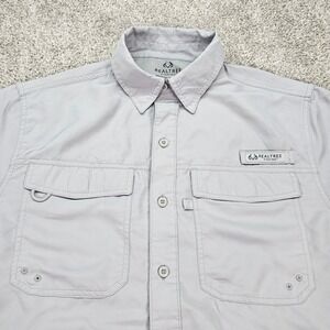 Realtree Fishing Shirt Mens Medium Short Sleeve Button Up Gray Outdoor Camp‎
